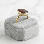 Load image into Gallery viewer, Oval Garnet Solitaire Ring 925 Silver Gold Plated | Bezel Set Red Gemstone Ring | January Birthstone Gift | Minimalist Statement Ring