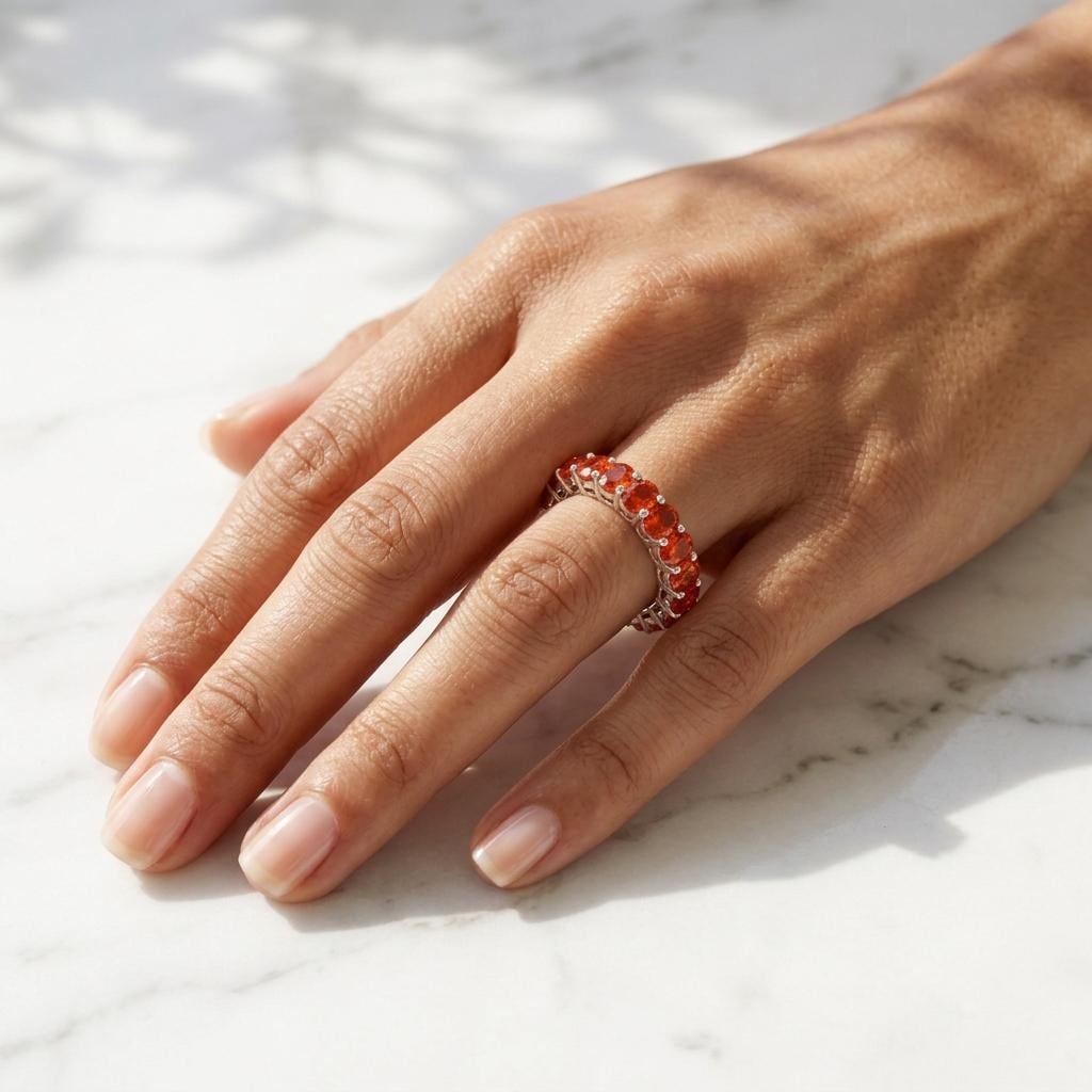 Red Garnet Oval Eternity Band | 925 Sterling Silver