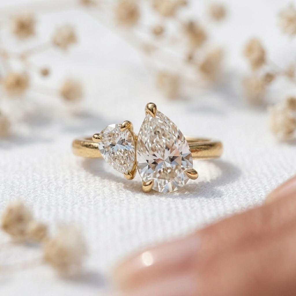 Pear Moissanite Toi et Moi Ring | Rose Gold Engagement Ring | Double Stone Ring For Women | Pear Cut Diamond Alternative  | Promise Ring