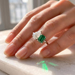Load image into Gallery viewer, Toi Et Moi Moissanite &amp; Emerald Ring | Two Stone Engagement Ring | 925 Sterling Silver