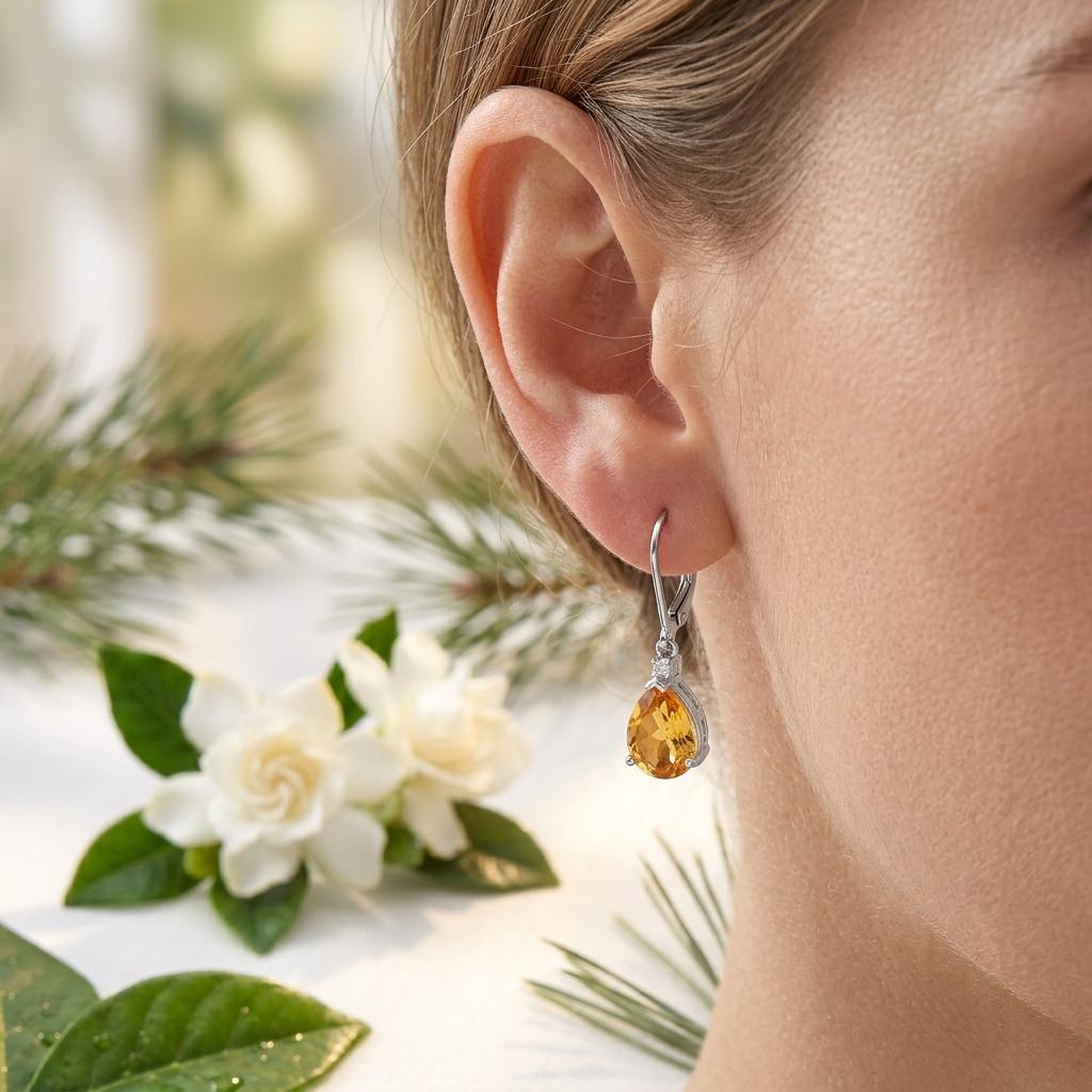 Pear Cut Citrine Earrings | 925 Sterling Silver Lever back Earrings | Yellow Gemstone Dangle  | Teardrop Citrine Jewelry | Birthstone Gift