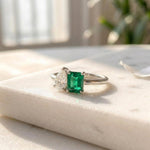 Load image into Gallery viewer, Toi Et Moi Moissanite &amp; Emerald Ring | Two Stone Engagement Ring | 925 Sterling Silver