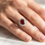 Load image into Gallery viewer, Oval Red Garnet Halo Ring 925 Silver | Moissanite Assent Halo Ring | Princess Diana Style Ring | Garnet Engagement Ring Gift Her