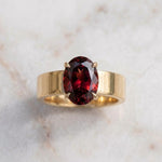 Load image into Gallery viewer, Men's Oval Garnet Solitaire Ring |  Wide Cigar Band Ring for Men | 18K Gold Plated 925 Silver | Red Gemstone Ring | Unisex Statement Ring