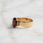 Load image into Gallery viewer, Men's Oval Garnet Solitaire Ring |  Wide Cigar Band Ring for Men | 18K Gold Plated 925 Silver | Red Gemstone Ring | Unisex Statement Ring