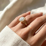Load image into Gallery viewer, Cushion Cut Moissanite Ring | 18K Gold Plated Solitaire Engagement Ring | Split Shank 4 Prong | Diamond Alternative Ring | Gift For Women