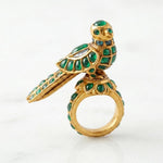 Load image into Gallery viewer, Handcrafted Mughal Parrot Ring | Ruby &amp; Emerald 925 Sterling Silver Statement Jewelry