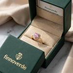 Load image into Gallery viewer, Pink Heart Halo Ring | Heart Cut CZ Stone Ring | 18K Gold Plated 925 Silver | Diamond Halo Engagement Ring | Promise Ring For Her