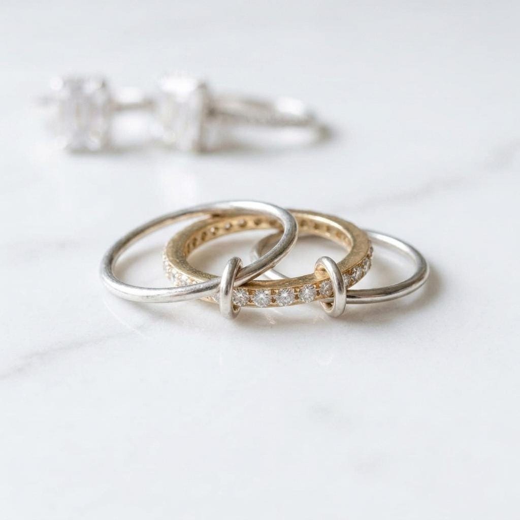 Two-Tone Gold & Silver Infinity Ring, 925 Sterling Silver Band, Modern Stacking Ring for Women