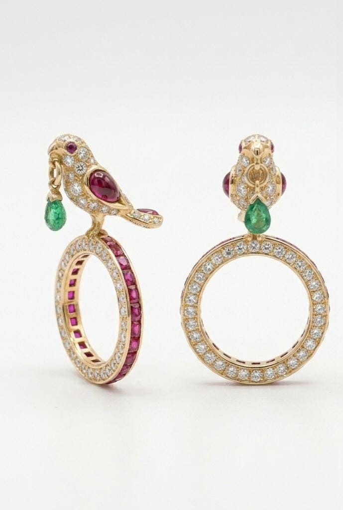 Bird Ring Ruby Emerald 925 Silver | Parrot Statement Ring | Ruby Eternity Band | Gemstone Cocktail Ring | Unique Animal Ring Gift For Her