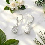 Load image into Gallery viewer, Pear Cut Moissanite Earrings | 925 Sterling Silver Lever Back Drop Earrings | Teardrop Diamond Alternative | Bridal Earrings Gift For Women