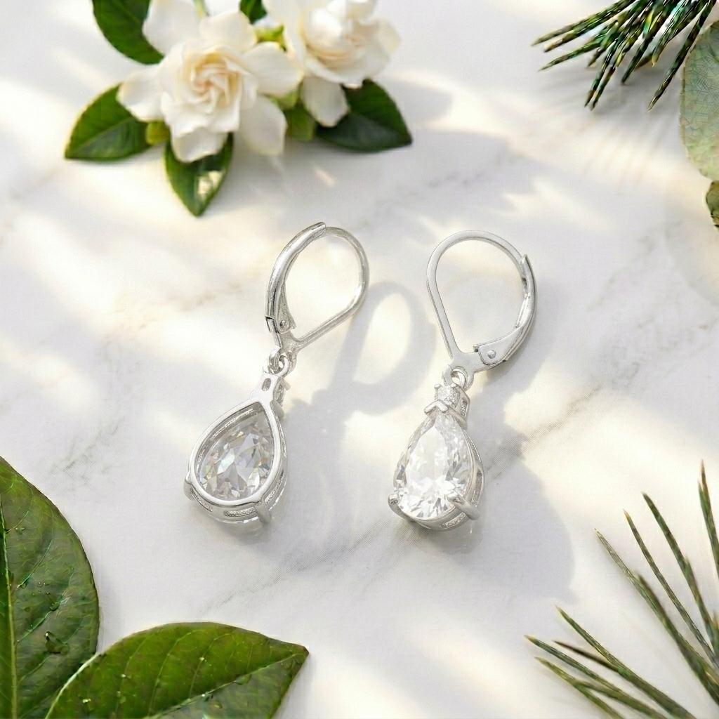 Pear Cut Moissanite Earrings | 925 Sterling Silver Lever Back Drop Earrings | Teardrop Diamond Alternative | Bridal Earrings Gift For Women