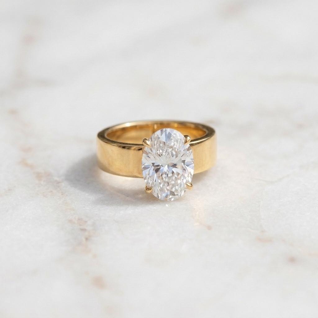 Men's Oval Moissanite Solitaire Ring | Wide Band Ring for Men | 18K Gold Plated 925 Silver | 3ct Diamond Alternative| Unisex Engagement Ring