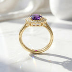 Load image into Gallery viewer, Oval Amethyst Halo Ring | 925 Silver Gold Plated | February Birthstone | Cluster Ring | Amethyst Engagement Ring | Gift For Wife
