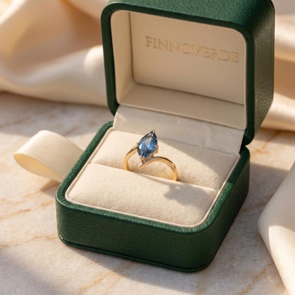Blue Topaz Marquise Solitaire Ring | 14k Gold Marquise Engagement Ring | 10x5mm Stone | Unique Curved Bypass Promise Ring | Promise Gift