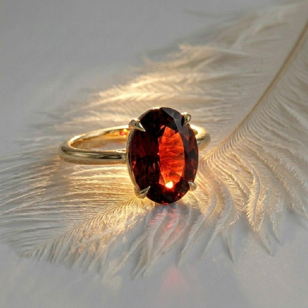 Elegant Oval Garnet Ring, 14K Gold Plated 925 Sterling Silver, January Birthstone Engagement Ring