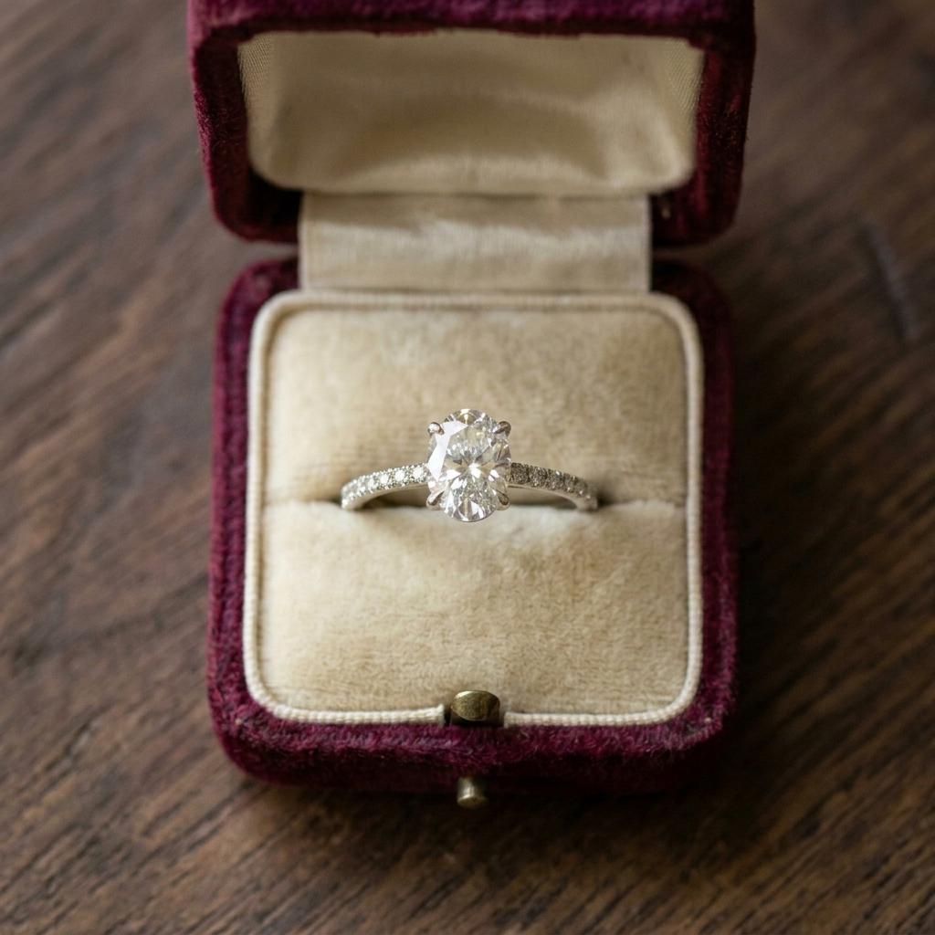 Oval Moissanite Pave Engagement Ring