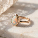 Load image into Gallery viewer, Natural Fire Opal Ring | Pear Cut Opal Bezel Ring Sterling Silver | Rose Gold Plated Ring | Engagement Ring | Boho Opal Ring