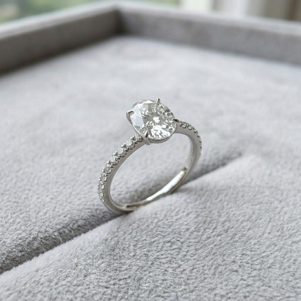 Oval Moissanite Pave Engagement Ring