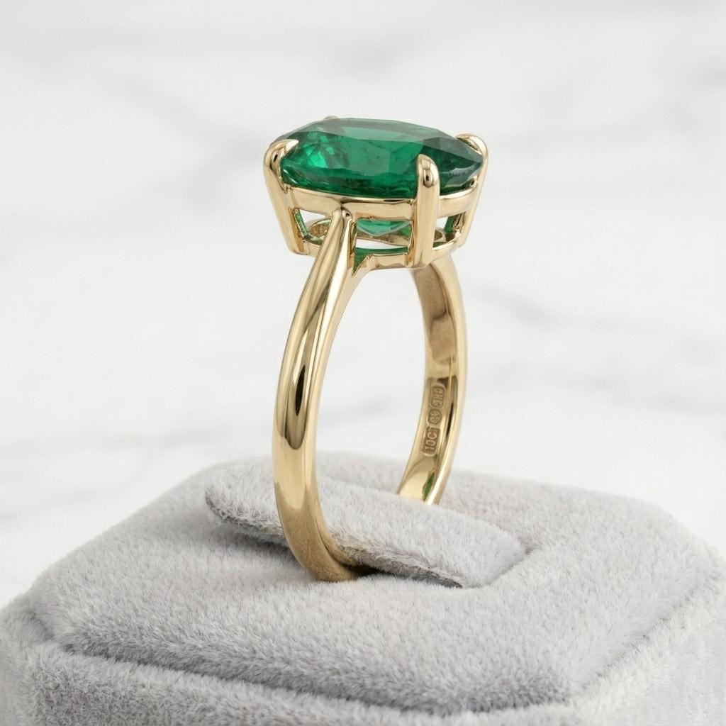 Oval Green Emerald Solitaire Ring