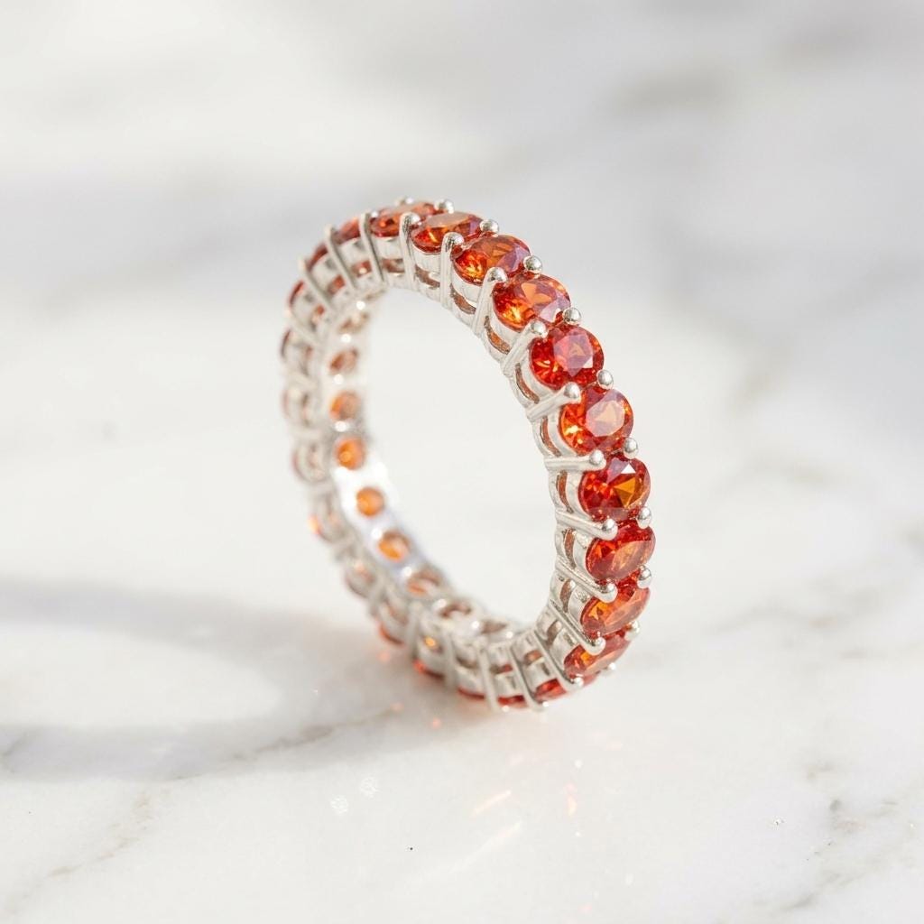 Red Garnet Oval Eternity Band | 925 Sterling Silver