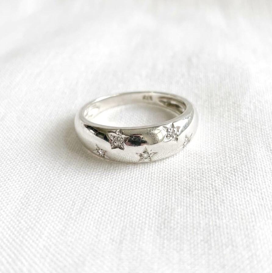 Chunky Star Ring 925 Sterling Silver Band | Gold Dome Ring | Star Ring | Celestial Dome Ring | Trendy Jewelry | Handmade Ring | Gift For Her