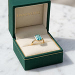 Load image into Gallery viewer, Tear Blue Topaz Ring Gold | Emerald Cut Bezel Solitaire | 18k Gold plated 925 Silver | Statement Ring | Birthday gift for her