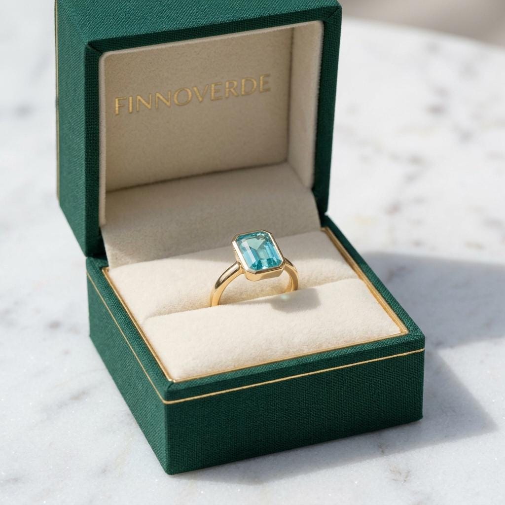 Tear Blue Topaz Ring Gold | Emerald Cut Bezel Solitaire | 18k Gold plated 925 Silver | Statement Ring | Birthday gift for her