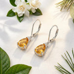 Load image into Gallery viewer, Pear Cut Citrine Earrings | 925 Sterling Silver Lever back Earrings | Yellow Gemstone Dangle  | Teardrop Citrine Jewelry | Birthstone Gift