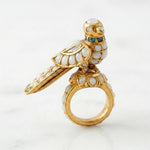 Load image into Gallery viewer, Handcrafted Mughal Parrot Ring | Ruby &amp; Emerald 925 Sterling Silver Statement Jewelry