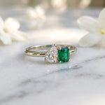Load image into Gallery viewer, Toi Et Moi Moissanite &amp; Emerald Ring | Two Stone Engagement Ring | 925 Sterling Silver