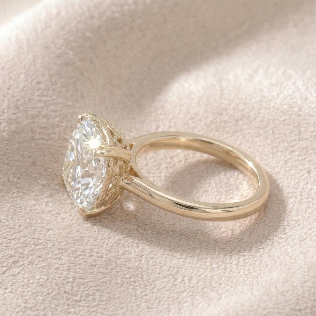2CT Cushion Cut Moissanite Engagement Ring | 14k Gold Plated Solitaire | Vintage Filigree Double Prong Ring | Sterling Silver | Anniversary