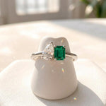 Load image into Gallery viewer, Toi Et Moi Moissanite &amp; Emerald Ring | Two Stone Engagement Ring | 925 Sterling Silver