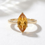 Load image into Gallery viewer, Yellow Citrine Ring | Marquise Cut 18K Gold Plated | Sterling Silver Prong Set | November Birthstone | Statement Ring for Her | Minimalist