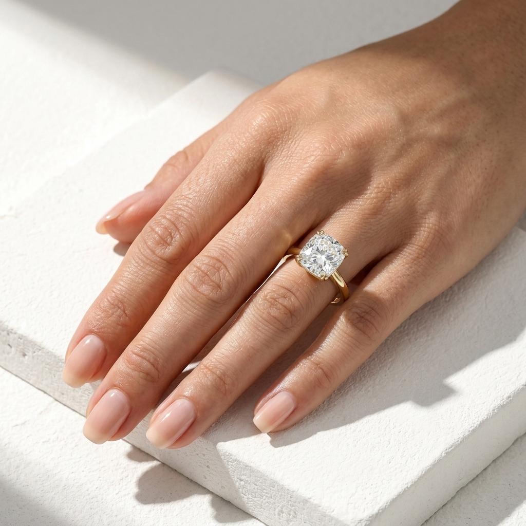2CT Cushion Cut Moissanite Engagement Ring | 14k Gold Plated Solitaire | Vintage Filigree Double Prong Ring | Sterling Silver | Anniversary