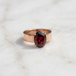 Load image into Gallery viewer, Men's Oval Garnet Solitaire Ring |  Wide Cigar Band Ring for Men | 18K Gold Plated 925 Silver | Red Gemstone Ring | Unisex Statement Ring