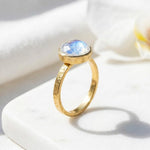 Load image into Gallery viewer, Round Opal Emerald Ring | Bezel Set Solitaire Ring | Hammered Band Statement Ring | Birthstones Ring | Birthday Gift For Her