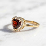 Load image into Gallery viewer, Heart Cut Garnet Ring | Halo Engagement Ring | 18K Gold Plated Red Gemstone Ring | January Birthstone Ring | Promise Ring Gift For Her