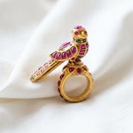 Load image into Gallery viewer, Handcrafted Mughal Parrot Ring | Ruby &amp; Emerald 925 Sterling Silver Statement Jewelry