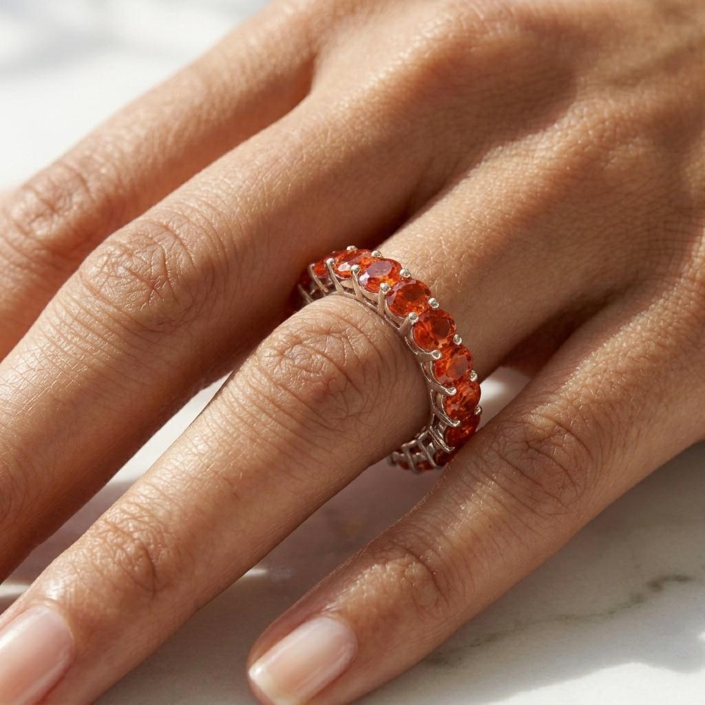 Red Garnet Oval Eternity Band | 925 Sterling Silver