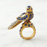 Load image into Gallery viewer, Handcrafted Mughal Parrot Ring | Ruby &amp; Emerald 925 Sterling Silver Statement Jewelry