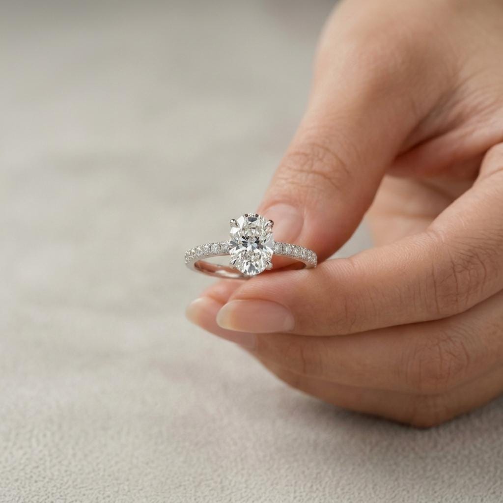 Oval Moissanite Pave Engagement Ring