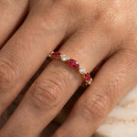 Load image into Gallery viewer, Ruby Moissanite Eternity Band Ring | Marquise Round Alternating Wedding Band | 18k Gold Plated 925 Silver | Stacking Bridal Anniversary Ring