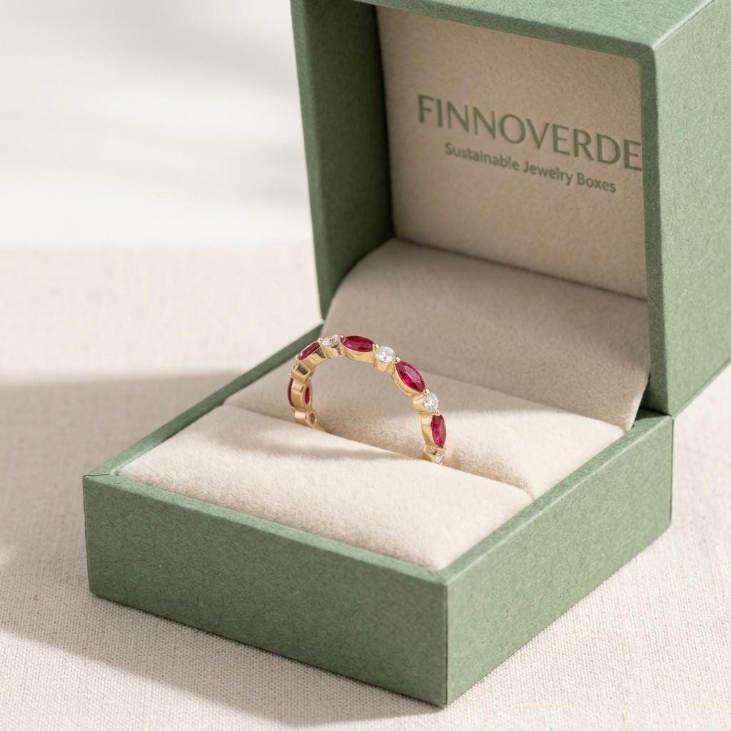 Ruby Moissanite Eternity Band Ring | Marquise Round Alternating Wedding Band | 18k Gold Plated 925 Silver | Stacking Bridal Anniversary Ring