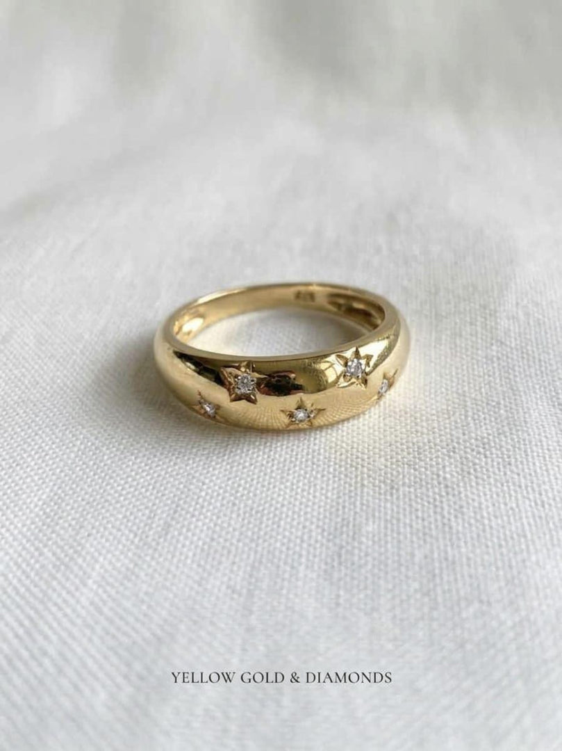 Chunky Star Ring 925 Sterling Silver Band | Gold Dome Ring | Star Ring | Celestial Dome Ring | Trendy Jewelry | Handmade Ring | Gift For Her