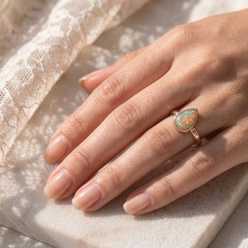 Natural Fire Opal Ring | Pear Cut Opal Bezel Ring Sterling Silver | Rose Gold Plated Ring | Engagement Ring | Boho Opal Ring
