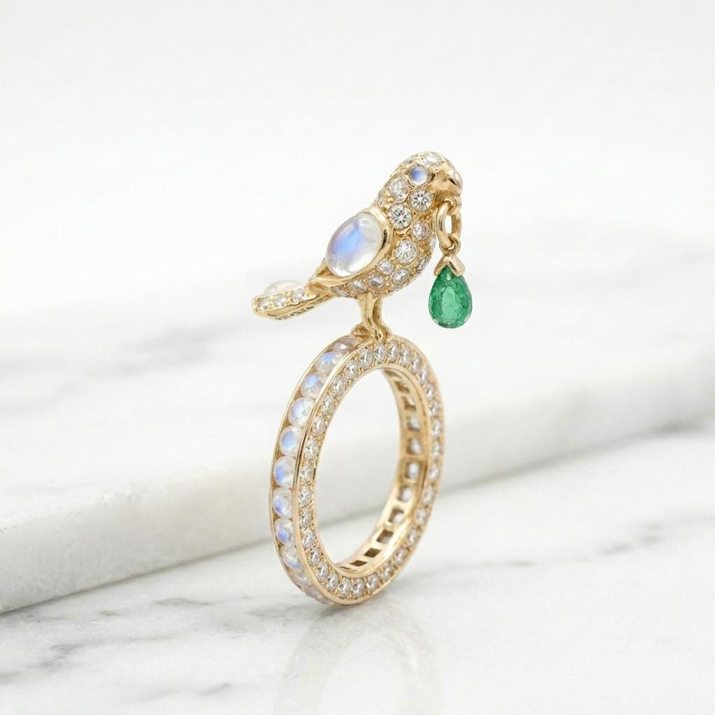 Bird Ring Ruby Emerald 925 Silver | Parrot Statement Ring | Ruby Eternity Band | Gemstone Cocktail Ring | Unique Animal Ring Gift For Her