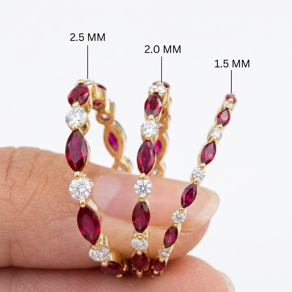 Ruby Moissanite Eternity Band Ring | Marquise Round Alternating Wedding Band | 18k Gold Plated 925 Silver | Stacking Bridal Anniversary Ring