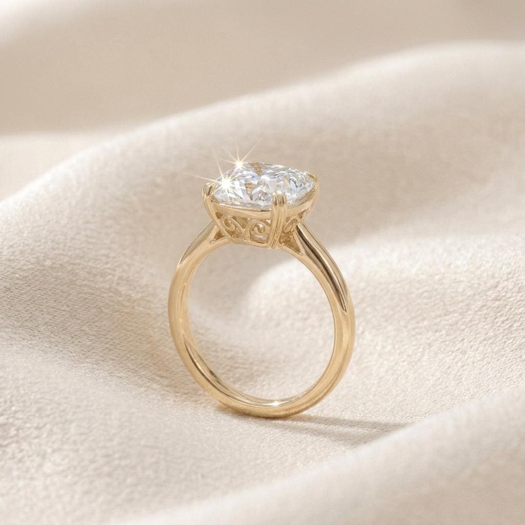 2CT Cushion Cut Moissanite Engagement Ring | 14k Gold Plated Solitaire | Vintage Filigree Double Prong Ring | Sterling Silver | Anniversary
