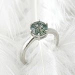 Load image into Gallery viewer, Moss Agate Ring 925 Sterling Silver | Round Rose Cut Solitaire | Hammered Band Promise Ring | Nature Engagement Ring Gift For Her